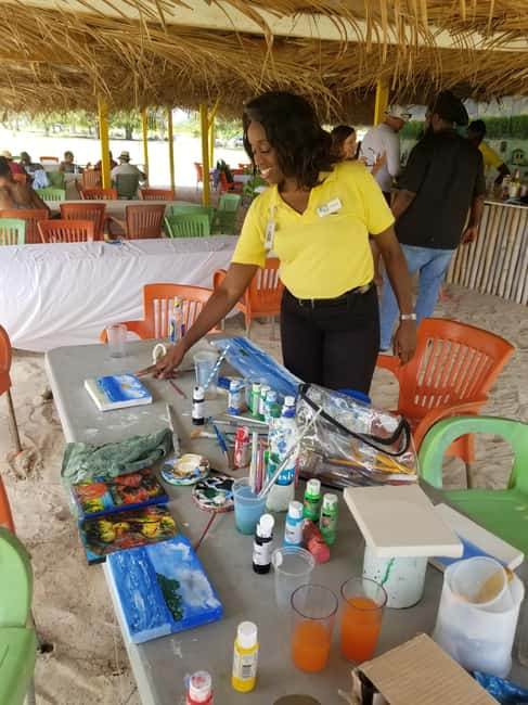 Sip & Paint with lunch on exciting Ffryes Tiki beach Bar - The local art gallery stop and artisan work you can watch